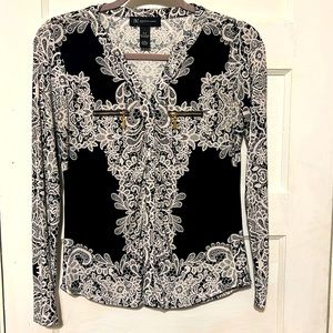 INC Black and White Knit Long Sleeve Top Size Medium NWT